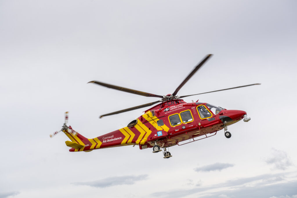Cornwall Air Ambulance helicopter flying