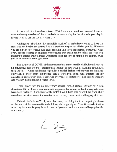 Prince William letter