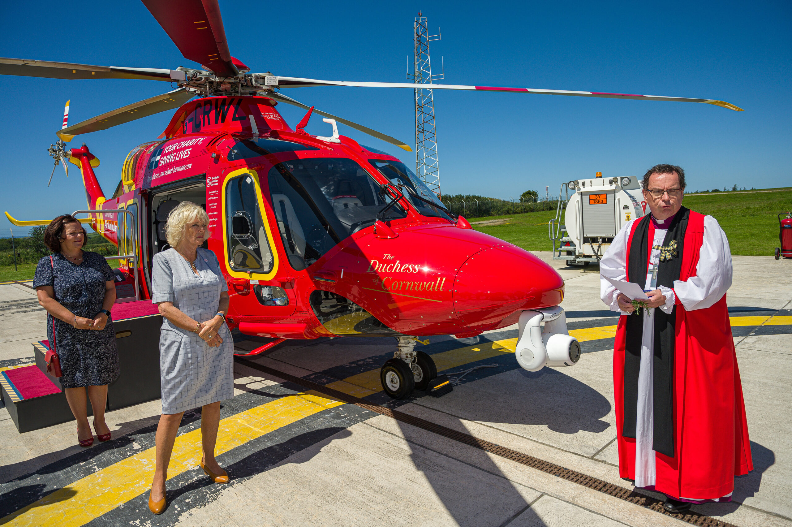 The Bishop of Truro blesses the new helicopter scaled