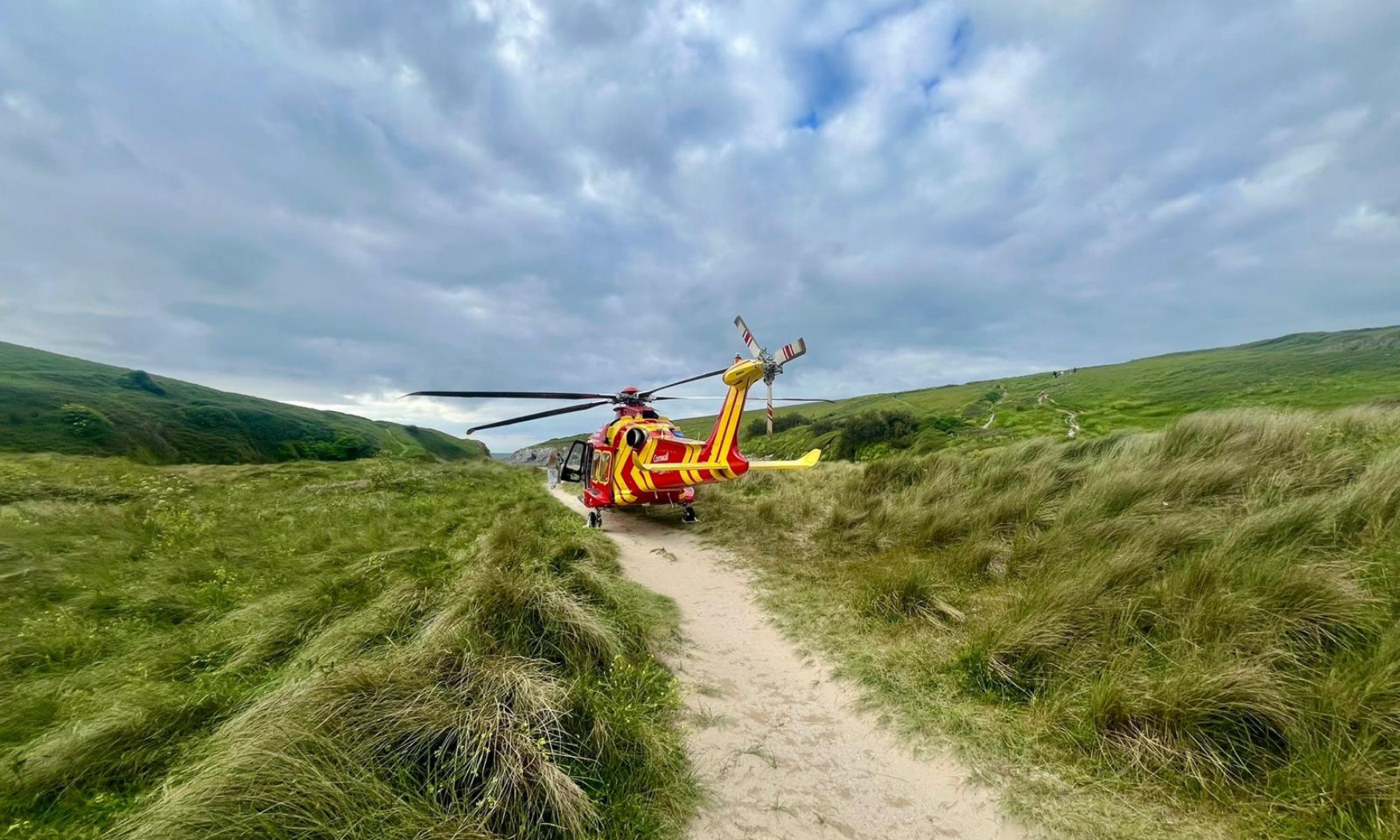 Cornwall air ambulance on the beach