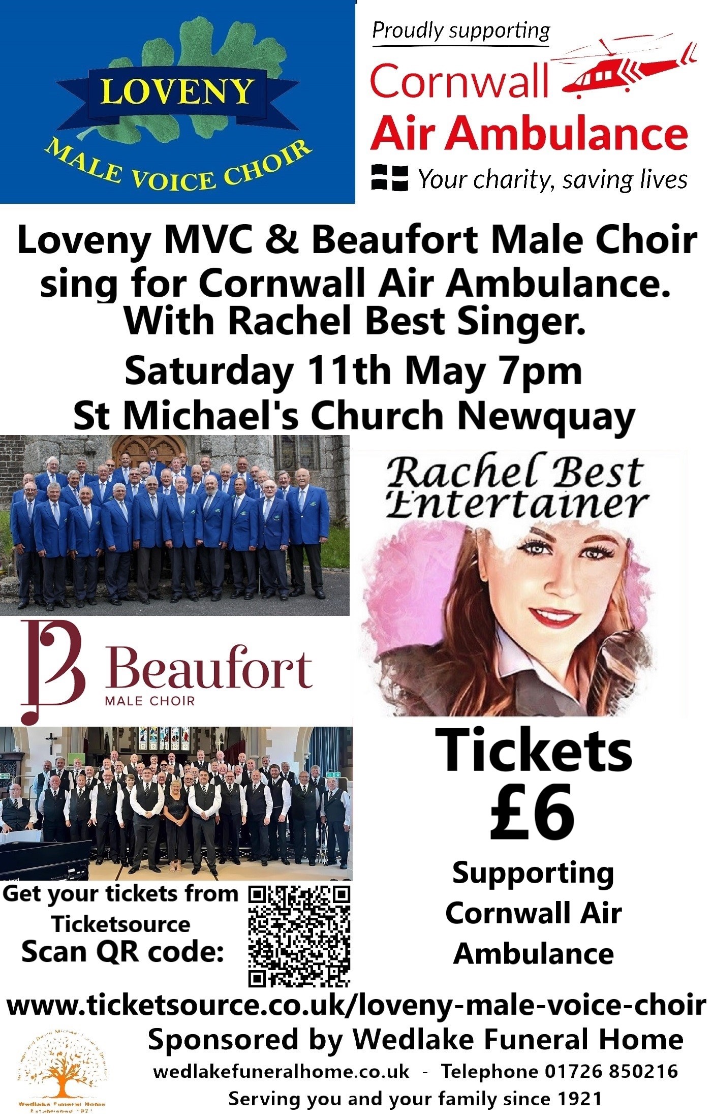 Poster for Loveny MVC and Beaufort Male Choir Sing for Cornwall Air Ambulance